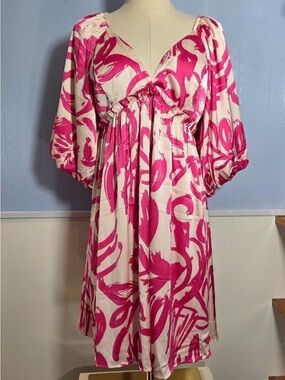 She + Sky Hot Pink Brushstroke Empire Midi Dress
